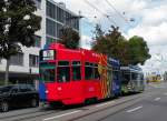 Selten kann man den FCB Motorwagen 490 mit dem B4S 1480 und der VW Werbung der ASAG ohne den dritten Wagen fotografieren. Am 13.09.2012 wurde der Vollwerbezug auf der Linie 15/16 eingesetzt.