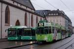 BVB: Nicht gestellte Fahrzeugparade auf dem Claraplatz in Basel mit Mercedes CITARO 805, MAN 826 sowie Be 4/6 661 + B4 am 22. November 2013.
Foto: Walter Ruetsch