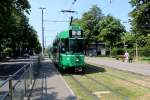 Basel BVB Tram 2 (SWP/SIG/ABB/Siemens Be 4/6S 678) Riehenstrasse (Hst. Eglisee) am 6. Juli 2015.
