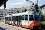 Genève / Genf TPG Ligne de tramway / Tramlinie 12 (ACMV / DUEWAG / BBC Be 4/6 809) Moillesulaz am 8. Juli 1990. - Scan eines Farbnegativs. Film: Kodak Gold 200-2 5096. Kamera: Minolta XG-1.