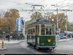 AGMT Festival tramways historique am 4. November 2018. Angeboten wurden stündliche Fahrten mit historischen Fahrzeugen auf drei Linien. Be 2/2 125 am Place de Neuve.