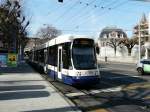 TPG Genf - Tram Be 6/8  871 unterwegs in der Stadt Genf am 18.02.2012