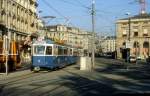 Zrich VBZ Tram 10 (Be 4/4 1421) Bahnhofplatz / Bahnhofquai am 20. Juli 1990.