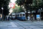 Zrich VBZ Tram 11 / Tram 6 Bahnhofstrasse am 20. Juli 1990.