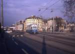 Zrich VBZ Tram 4 (Be 4/6 1679) Zollbrcke / Museumstrasse im Februar 1994.