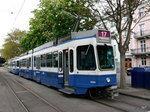 VBZ - Tram Be 2084 unterwegs auf der Linie 17 in der Stadt Zürich am 15.05.2016