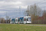 Be 6/8 Flexity 5008, hier noch ohne Betriebsnummer, mit der Tissot Werbung anlässlich der Messe Basel World, auf der Linie 14, fährt zur Haltestelle Lachmatt.