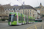 Be 6/8 Flexity 5012 mit der U-Abo Werbung, auf der Linie 3, fährt den Steinenberg hoch zur Haltestelle Bankverein. Die Aufnahme stammt vom 20.03.2021.