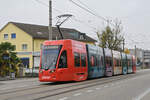 Be 6/8 Flexity 5010 mit der Werbung für das Möbelhaus Pfister, auf der Linie 3, fährt am 08.11.2024 zur Haltestelle Salinenstrasse in Birsfelden.