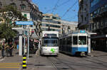 Be 4/6 2026 (VBZ) und 5/6 3066 (VBG) an der Haltestelle Stauffacher in Zürich am 09.08.2022.