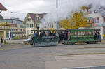 Sonntag den 20.10.2024 um 12:28 Uhr in Worb (BE). Die Berner Tramway Gesellschaft macht heute zusammen mit der Stiftung Bernmobil Historique mit ihrem Dampftram G 3/3 Nr. 12 (SLM Winterthur, Fabriknummer 863, Baujahr 1894) und dem Beiwagen C4 Nr. 31 eine Ausfahrt von Bern nach Worb. Für die Rückfahrt von Worb nach Bern wird in der Wendeschlaufe beim RBS Bahnhof Worb Dorf gewendet. Koordinaten GMS (Grad, Minuten, Sekunden): N 46° 55’ 47.1’’ O 7° 33’ 47.8’’