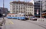 Zürich VBZ Tramlinie 6 (SWS/MFO-Be 4/4 1406, Bj. 1951) Enge, Tessinerplatz / Bhf. Zürich-Enge am 26. Juli 1993. - Scan eines Farbnegativs. Film: Kodak Gold 200-3. Kamere: Minolta XG-1.