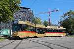 Bar Lounge Tram Be 4/8 220 der BLT wartet am 09.07.2023 in der Schlaufe an der Heuwaage. Aufnahme Basel.