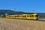 Am 11.08.2024 fand die TCB Abschiedsfahrt der 200er Serie der BLT statt. Mit den drei Be 4/8 218, 235 und 249 mit einer Gesamtlänge von 78,51 m waren wir unterwegs. Hier zwischen Känelmatt und Ettingen.