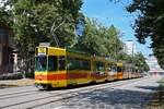 Am 11.08.2024 fand die TCB Abschiedsfahrt der 200er Serie der BLT statt. Mit den drei Be 4/8 218, 235 und 249 mit einer Gesamtlänge von 78,51 m waren wir unterwegs. Hier steht der Zug in der St. Jakobsstrasse. Aufnahme Basel.