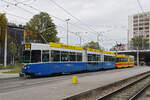 Doppeltraktion, mit dem Be 4/8 259 im BTB Look zusammen mit dem Be 4/6 229, auf der Linie 10, fährt am 16.09.2024 zur Haltestelle ZOO Basel. Aufnahme Basel.