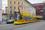 Be 6/10 Tango 155, auf der Linie 11, fährt am 12.02.2024 zur Haltestelle beim Bahnhof SBB.