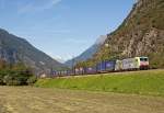 BLS Re486 501 hauls a southbound freight train, here just after Biasca on the 11th of September in 2010