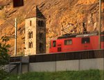 Die Leventina in einer Nussschale: SBB Lok (Re 4/4 II 11281) und typischer alter Kirchturm.