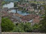 Blick von der Festungsanlage Munot in Schaffhausen auf S8 23856, die auf der Fahrt von Schaffhausen nach Nesslau-Neu St.