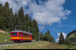 Bahnforum-Schweiz-Fotofahrt auf der BVB am 10. September 2016. Der  Flèche  BDeh 2/4 25 auf Talfahrt bei Le Golf.