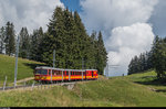 Bahnforum-Schweiz-Fotofahrt auf der BVB am 10. September 2016. HGe 4/4 32 auf Talfahrt oberhalb von Col de Soud.