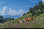 Bahnforum-Schweiz-Fotofahrt auf der BVB am 10. September 2016. Der Regelzug mit BDeh 4/4 83 auf Bergfahrt oberhalb Col de Soud.