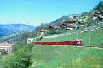 RhB Schnellzug 35 von Landquart nach Davos Platz am 10.05.1998 oberhalb Kblis mit E-Lok Ge 4/4 II 618 - D 4216 - A 1231- B 2433 - B 2435 - B 2364 - B 2363.
