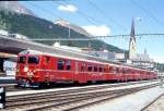 RhB NEUPENDEL-Regionalzug 145 von Davos Platz nach Filisur am 20.06.19989 in Davos Platz mit Steuerwagen BDt 1731 - AB 1515 - B 2340 - B 2339 - Ge 4/4I 603.
