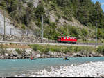 RhB Ge 4/4 I 610  Viamala  am 5. Juli 2020 beim Umfahren des Erlebniszugs Rheinschlucht in Trin.