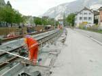 In Chur werden die Schienen der Arosabahn ersetzt.Blick Richtung Obertor.Vom Bahnhof Chur bis Chur-Sand besteht ein Bahnersatzverkehr mit Bus.02.05.06