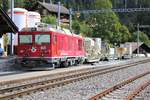 RhB Tunnelarbeitszug mit Gem 4/4 801 im Bahnhof Langwies (Arosalinie) am 21.09.2018.