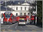 ABe 8/12 3509 mit R1437 nach Arosa verlsst den Bahnhof Chur durch die Engadinstrasse.