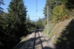 Blick rckwrts aus dem Aussichtswagen auf die kurvenreiche Strecke der Arosabahn,die 1914 erffnet wurde.29.09.11