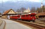 ABe 4/4 I 30 und 32 der Chur-Arosa-Bahn im April 1996 im Depot Chur.