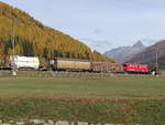 Ein Güterzug, mit die Ge 6/6 II 703 zwischen Spinas und Bever, 22-10-2019