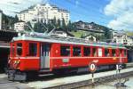 RhB Regionalzug 256 von S-chanf nach St.Moritz am 31.08.1993 in St.Moritz mit Triebwagen ABe 4/4 504 solo. Hinweis: 504er 1997a - 08/1998 Abbruch, gescanntes Dia
