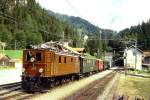 RhB Extrazug 3366 fr RHTIA TOURS von Pontresina nach Davos Platz am 30.08.1996 in Preda mit E-Lok Ge 4/6 353 - B 2245 - D 4054 - B 2060 - A 1102 - Xk 9398.