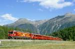 RhB Schnellzug 570 von St.Moritz nach Chur am 28.08.1998 im Val Bever mit E-Lok Ge 4/4 III 648 - B 2350 - A 1270 - A 1283 - B 2393 - B 2353 - B 2380 - D 4209 - Sklv 8410.