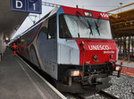 Ge 4/4 III 650  UNESCO-Welterbe  hat mit dem RE 1149 aus Chur, ihren Zielbahnhof St. Moritz erreicht. Am Zugschluss wurde der GEX 902 aus Zermatt mitgeführt.
Aufgenommen am 21.7.2016.
