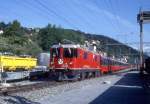 RhB Schnellzug BERNINA-EXPRESS A 501 von Chur nach Tirano am 05.06.1993 Ausfahrt Thusis mit E-Lok Ge 4/4II 630 und EW-IV-Kompo.