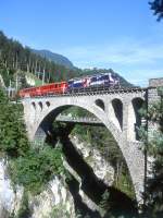 RhB Schnellzug 521 von Chur nach St.Moritz am 04.07.1999 auf Soliser Viadukt mit E-Lok Ge 4/4III 644 - D - B - ...