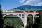 RhB Schnellzug 540 von St.Moritz nach Chur am 27.08.1998 auf Soliser Viadukt zwischen Tiefencastel und Thusis mit E-Lok Ge 4/4III 647 - B - 2x A - 3x B - D.