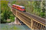 S1 1512 mit ABe 4/16 3101 überquert den Hinterrhein bei Reichenau-Tamins. (01.05.2014)