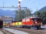 RhB Gterzug 5522 von St.Moritz nach Landquart vom 07.06.1993 in Untervaz mit E-Lok Ge 6/6II 707 - Rw 8210 - Fau 8770 - Tmf 2/2 88 - Gbk 5725 - Gb 5001.
