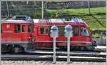 Alt und neu und beides im Schuss. ABe 4/4 III 51  Poschiavo  und ABe 8/12 3502  Friedrich Hennings  hinter dem Ableutwerk in Poschiavo. (07.05.2020)