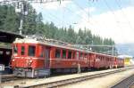 RhB PENDELZUG 325 von Samedan nach Pontresina am 07.09.1994 in Pontresina mit Triebwagen ABe 4/4 503 - B 2339 - BDt 1722. Hinweis: 503er 2000 Umbau zu Steuerwagen ABt 503 (nur Probefahrten gesichtet) - 6/2000 Abbruch!
