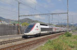 TGV Lyria 4403 durchfährt den Bahnhof Gelterkinden. Die Aufnahme stammt vom 06.04.2017.