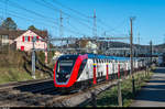 Die Doppeltraktion RABe 502 208 und 206 hat am 10. März 2017 auf einer Testfahrt gerade den Bahnhof Winterthur Grüze durchfahren. Bei beiden Zügen handelt es sich um die IR200-Version, also ohne Restaurant und Familienwagen.