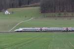 Neigezug der SBB, am 09.03.2019 unterwegs bei Itingen Richtung Sissach.